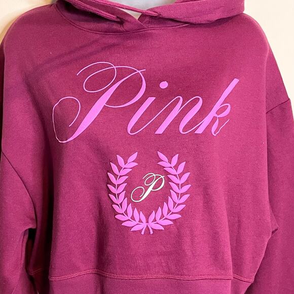 PINK Victoria’s Secret Vivid Magenta Crop Hoodie Sweatshirt Size Medium - Picture 4 of 5